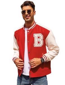 Men's Wool Varsity <b>Jacket</b> Stand Collar Letter <b>Patch</b> Bomber <b>Jacket</b> Breathable Quick Dry Casual Winter Outerwear - Product Image 1