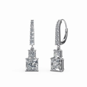 Boucles d'oreilles en diamant taille princesse en or blanc avec diamants naturels certifiés GIA pour femme, style classique pour mariage - Product Image 4