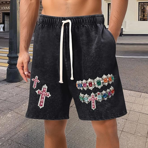 Pantalones Cortos de Hombre Rosa 100% Algodón Tejido Liso con Cordón, Logo Frontal, Estilo Urbano, Ecológicos, Transpirables, Casuales, de Cintura Media - Product Image 1