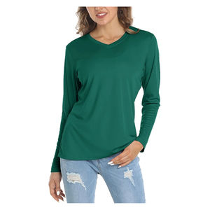 T-shirt en tricot à col rond et manches longues, couleur unie, coupe décontractée, longueur normale, vert, haut pour homme, coton/fibre de bambou, séchage rapide - Product Image 3