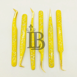 Pinzas para Pestañas Amarillas de Acero Inoxidable Sostenible, Pinzas para Extensiones de Pestañas de Visón, Pinzas Rectas de 45 Grados - Product Image 3