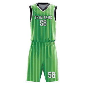 Ensemble de shorts de basket-ball rayés verts personnalisés, impression sublimée, évacuation de l'humidité, uniforme d'équipe unisexe pour adultes - Product Image 1