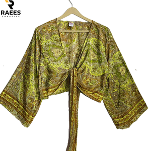 Haut de yoga croisé à nouer devant pour femme, manches longues, coupe courte, col en V, pour la gym, le ballet et le Pilates, vêtement de sport - Product Image 1