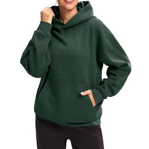 Sweat-shirt à capuche pour femme, couleur unie, manches longues, tricot en coton respirant, vêtements d'automne avec poches - Product Image 6