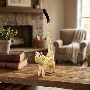 Statue artisanale en bois d'albizia, queue de chat verte et or, figurine animale, artisanat de Bali, décoration intérieure, sculpture en bois, cadeau, artisanat en bois - Product Image 4