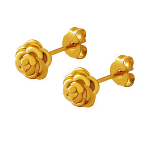 Pendientes de Acero Inoxidable con Baño de Oro de 18K, Diseño de Flor y Rosa, Venta al Por Mayor - Product Image 1