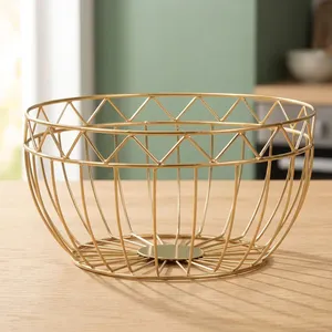 Panier rond en fil d'acier inoxydable finition dorée pour fruits et légumes, idéal pour le comptoir de cuisine et l'organisation de la garde-manger - Product Image 6