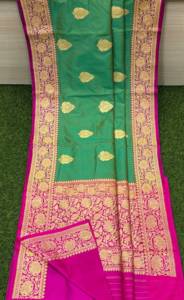 Saris en soie brodée Banarasi faits à la main, tenues de mariage indiennes traditionnelles, vente en gros, design ethnique, longueur au sol, élégants - Product Image 5