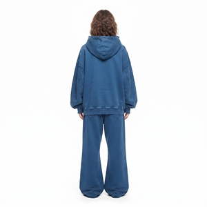 Ensemble streetwear oversize deux pièces pour femme : sweat à capuche délavé et pantalon jogger évasé à jambe large – Fabrication en gros - Product Image 2