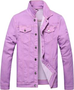 Veste en jean décontractée pour homme, col montant, simple boutonnage, longueur standard, couleur unie, en coton, à vendre - Product Image 1