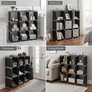 Organisateur de rangement modulaire à 9 cubes, tube en acier durable et tissu non tissé, organisateur de placard multifonctionnel à 3 niveaux, gain de place - Product Image 4