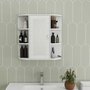 Armadietto da Bagno a Parete con Specchio, 6 Ripiani Aperti e 3 Regolabili per Organizzazione e Conservazione - Product Image 1