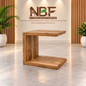 Table d'appoint moderne en teck massif de qualité supérieure Teakora avec cadre en U et étagère inférieure pour salons et appartements – Vente en gros - Product Image 6