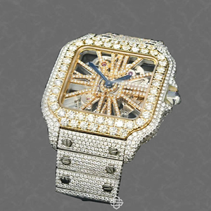 Montre de luxe pour homme en acier inoxydable, de haute qualité, style business, avec cadran carré en moissanite, verre de montre en quartz, bracelet de 20 mm, montre époustouflante - Product Image 3