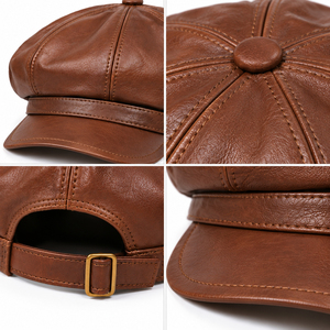 Wholesale Men Genuine Leather Newsboy Cap Vintage <b>Hat</b> Men Solid <b>Beret</b> <b>Hat</b> British Style Baker Boy Cap Faux Leather Flat Cap - Product Image 6