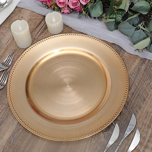 Assiettes de présentation dorées de luxe pour la décoration de table, élégantes assiettes à dîner à bordure perlée pour mariages, fêtes et événements - Product Image 4