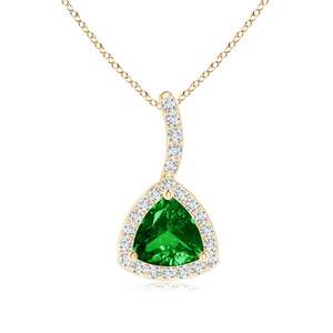 14K <b>Solid</b> <b>Gold</b> Natural Trillion Emerald Halo <b>Pendant</b> With Curved Bale Classic Fine Jewellery Anniversary Gift For Her 2026 - Product Image 1