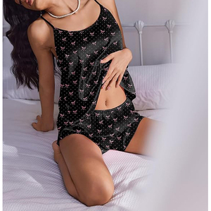 Ensemble de pyjama pour femmes avec boutons, manches courtes, col en V, short à taille élastique - Product Image 2