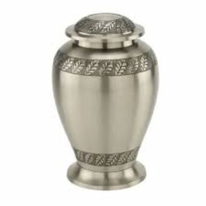 Elegant Handcrafted Solid Brass Cremation <b>Urn</b> With Pewter Oak Leaf Design <b>Large</b> Memorial Funeral <b>Urn</b> For Adult Human Ashes - Product Image 1