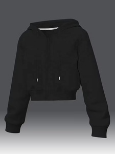 Sudadera Corta con Capucha Negra para Mujer, con Apliques de Cerezas Doradas, Informal, de Manga Larga, Tejida, 100% Algodón, para Otoño - Product Image 2