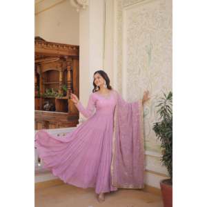Vestido de noche bordado en georgette sintético con dupatta de lentejuelas - Product Image 6