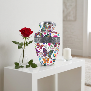 Urnes funéraires de haute qualité, artisanales, multicolores, en forme de papillons, fournitures funéraires, récipient métallique pour cendres funéraires, pot pour urnes adultes - Product Image 2
