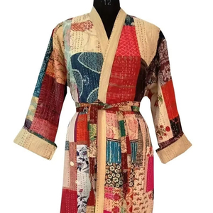 Bata Kimono de Algodón 100% Suave y Transpirable con Estampado de Bloques y Dibujos Animados Naaz para Mujer, Camisón de Verano Hecho a Mano con Cintura Elástica ODM - Product Image 1