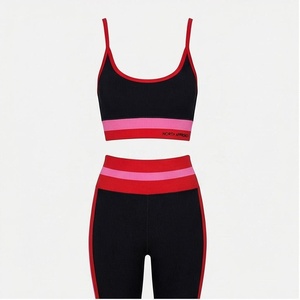 Ensemble de yoga 2 pièces North Approach, noir, rouge, rose, avec bordure contrastante, taille haute, longueur intégrale, en spandex et polyester, vêtements de sport - Product Image 1