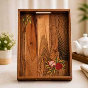 Hand Painted Wooden Serving Tray Floral Wood Breakfast Tea Tray <b>Rustic</b> <b>Home</b> <b>Decor</b> - Product Image 1