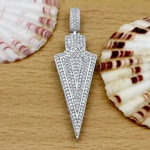 Collar con colgante de punta de flecha de plata de ley con incrustaciones de moissanita micro pavé, chapado en rodio, estilo Hip Hop y Streetwear de moda - Product Image 3