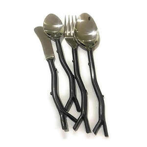 Ensemble de couverts haut de 4 pièces au design américain en acier inoxydable poignée de tige en bois argenté antique écologique durable pour les fêtes - Product Image 6