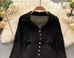 Women's Dress Shirt Full Sleeve <b>Turn</b>-down Collar Formal Solid Color Autumn Wear - Product Image 2