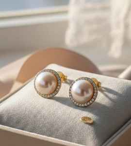 Boucles d'oreilles en argent sterling 925 plaqué or 14 carats avec halo de perles, élégantes, pour mariage, bijoux de mariée, cadeau - Product Image 1