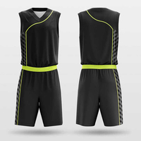 Ensemble de maillots de basket-ball sublimés personnalisés, noir, jaune néon, col en V, sans manches, polyester respirant, uniforme d'équipe unisexe pour adultes