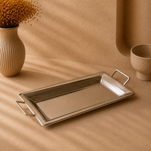 Luxury Stainless Steel Serving <b>Tray</b> with White Marble Handles Premium <b>Mirror</b> Finish Luxury <b>Rectangular</b> Display Platter - Product Image 4