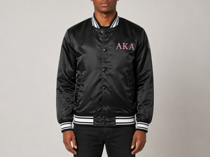 Customizable Satin Alpha kapa Alpha Bomber Alpha Varsity <b>Jacket</b> Xi Theta Phi Beta Tau custom Chi Mu embroidered Front Back logo - Product Image 3