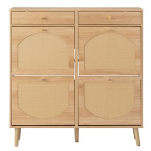 Mobiletto Portascarpe in Stile Antico con 2 Cassetti e 4 Scomparti Ribaltabili in Truciolato di Mango 105*24*110cm Colore Legno Naturale - Product Image 5