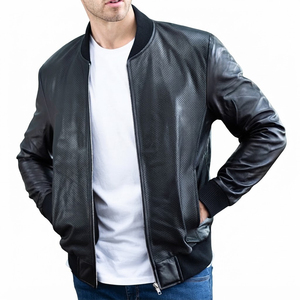 Blouson Bomber Homme en Cuir PU le Plus Vendu, Style Moto Biker, Fermeture Éclair Avant, Col Rabattable, Respirant, Vêtement d'Extérieur Décontracté pour l'Automne - Product Image 1