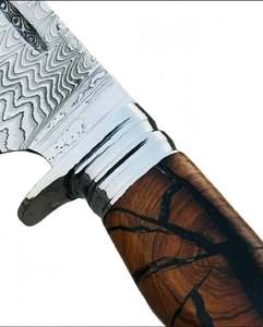 Couteau utilitaire à lame fixe en acier Damas artisanal, manche hybride en résine et bois, outil de préparation et de découpe pour l'extérieur - Product Image 2