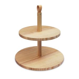 Élégant support de service à double étage avec 8 assiettes en bois pour la présentation et la dégustation de gâteaux, écologique et non toxique - Product Image 1