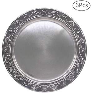 Plato Base Metálico Plateado de 13 Pulgadas al por Mayor, Plato Base Decorativo con Relieve, Decoración de Alta Gama para Cenas y Bodas - Product Image 1