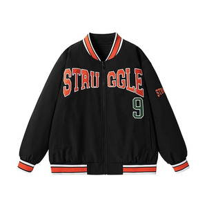 <b>Men's</b> varsity <b>jacket</b> coat PU leather sleeves <b>blouson</b> outerwear plain color-blocked American casual sports spring - Product Image 1