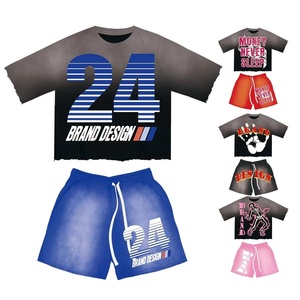 Ensemble T-shirt et Short Décontracté d'Été Personnalisé en Coton 100% de Haute Qualité, Style Vintage Délavé à l'Acide, Coupe Courte - Product Image 4