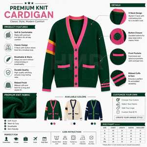 Fabricant OEM ODM HMR, cardigan d'automne pour femmes, tricoté, style universitaire, uni, vert et rose, boutonné - Product Image 6