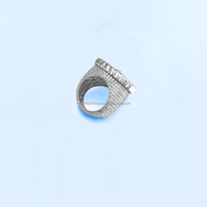 <b>Iced</b> Hip Hop Style 925 Sterling Silver Cluster <b>Ring</b> with Prong Setting Rhodium Plated for Engagement Anniversary Gift Occasion - Product Image 4