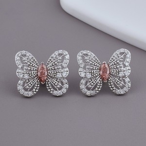 Boucles d'oreilles clous papillon Avina Jewels en or 14K plaqué rhodium, serties de diamants roses de laboratoire certifiés IGI, taille marquise, pour femme - Product Image 1