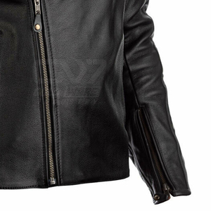 <b>Men's</b> Genuine Leather Motorcycle <b>Jacket</b> Stand Collar Zipper Closure Slim Fit Moto <b>Biker</b> Style Autumn Wear - Product Image 4