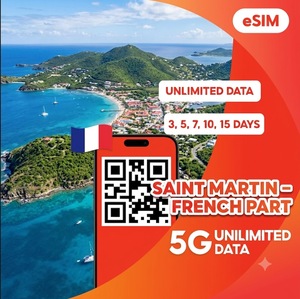 ซิมอีซิม Saint Martin ฝรั่งเศส ดาต้าไม่จำกัด 3 5 7 10 15 วัน อินเทอร์เน็ตสำหรับการเดินทาง ส่งรหัส QR ทันทีทางอีเมล - Product Image 1