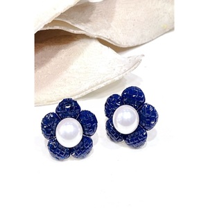 Pendientes de Perlas de Imitación de Primera Calidad con Diseño Floral, en Aleación Azul, Joyería Clásica para Mujer, Ideal para Bodas - Product Image 1