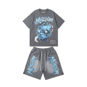 CLOVIX SPORTS Summer Mens Graphic T <b>Shirt</b> and Shorts Set Heavyweight Cotton Oversized Streetwear Summer Two Piece - Product Image 5